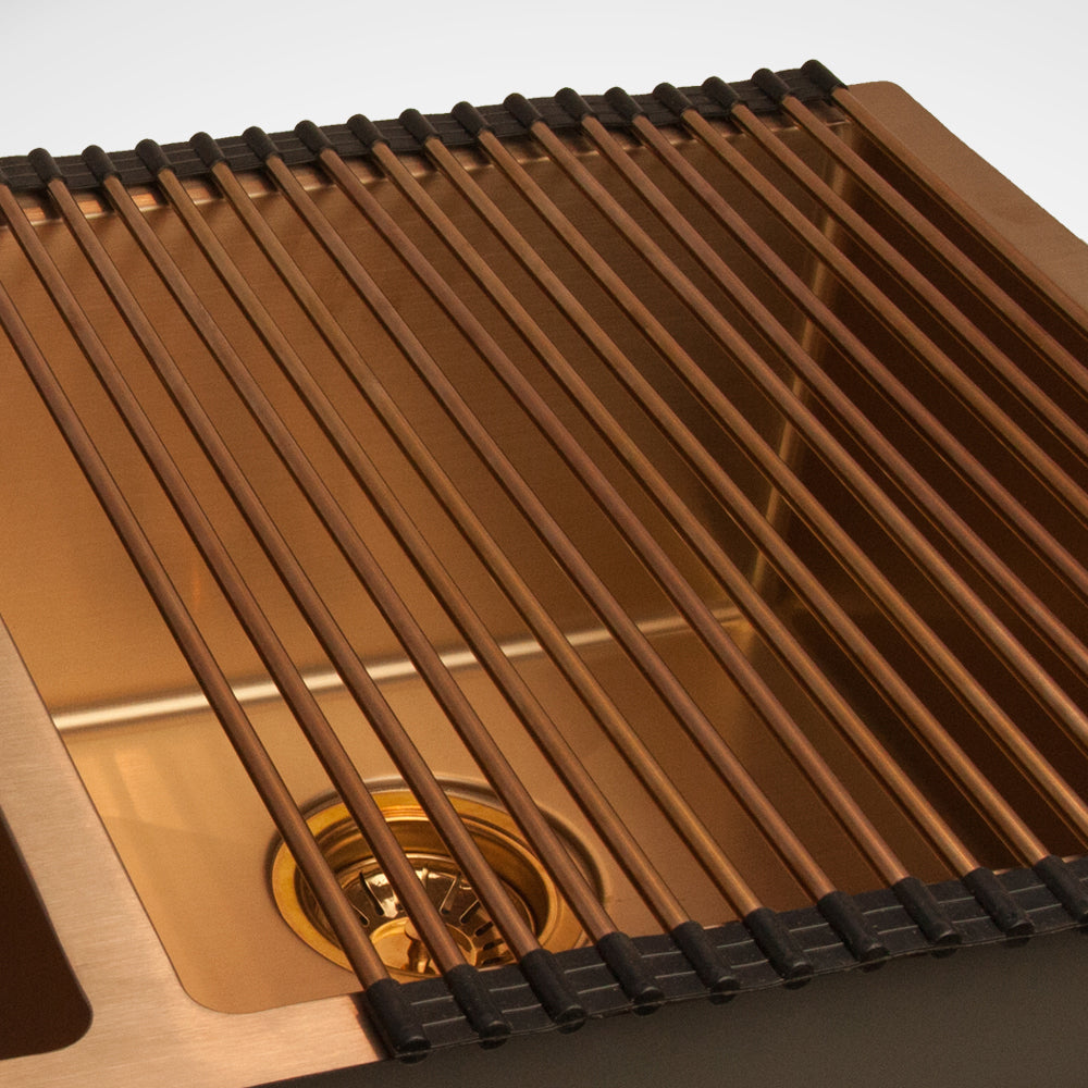 Roll Up Kitchen Sink Drying Rack in Copper Stainless Steel
